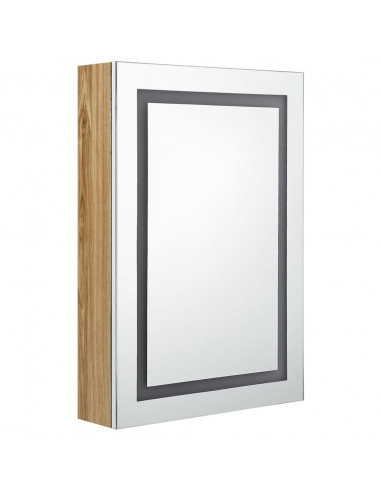 Armadietto Bagno con Specchio e LED Bianco e Rovere 50x13x70 cm