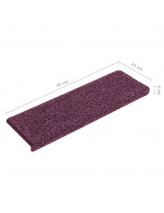 Tappetini per scale 15 pz 65x21x4 cm Viola scuro con bordo rettangolare