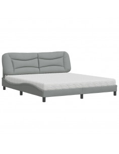 Letto con Materasso Grigio Chiaro180x200 cm Tessuto 2