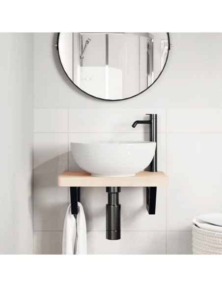Ripiano a Parete per Lavabo in Acciaio e Massello di Faggio