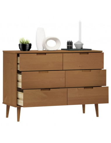 Cassettiera MOLDE Marrone 113x40x80cm in Legno Massello di Pino