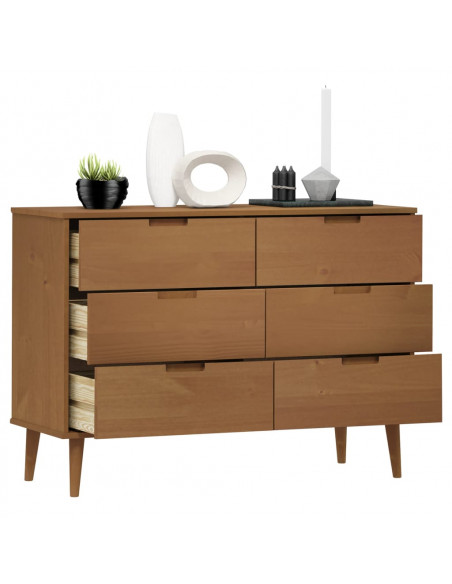 Cassettiera MOLDE Marrone 113x40x80cm in Legno Massello di Pino