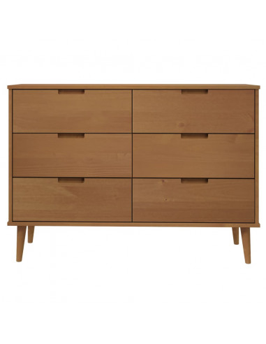 Cassettiera MOLDE Marrone 113x40x80cm in Legno Massello di Pino