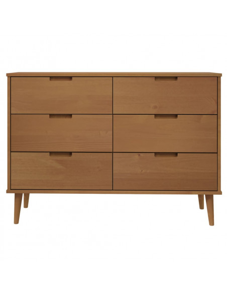 Cassettiera MOLDE Marrone 113x40x80cm in Legno Massello di Pino