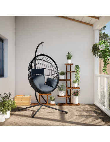 Sedia a Uovo Sospesa con Supporto Antracite Polyrattan/Acciaio