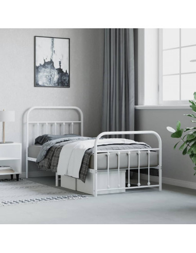 Giroletto con Testiera e Pediera Metallo Bianco 90x190 cm