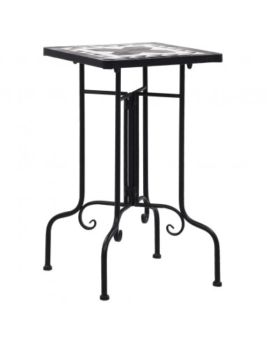 Tavolino di Servizio con Mosaico Nero e Bianco in Ceramica