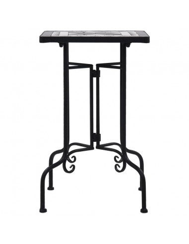 Tavolino di Servizio con Mosaico Nero e Bianco in Ceramica