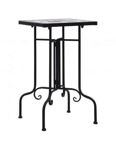 Tavolino di Servizio con Mosaico Nero e Bianco in Ceramica