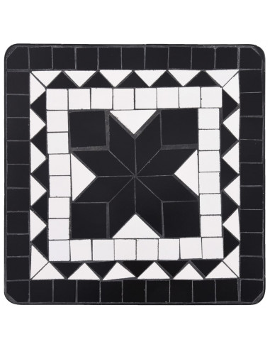Tavolino di Servizio con Mosaico Nero e Bianco in Ceramica
