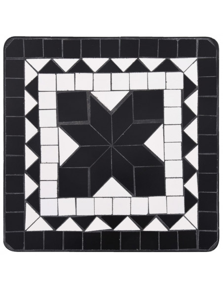 Tavolino di Servizio con Mosaico Nero e Bianco in Ceramica