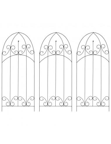 Supporti da Giardino per Piante 3 pz Neri 40x100 cm in Ferro