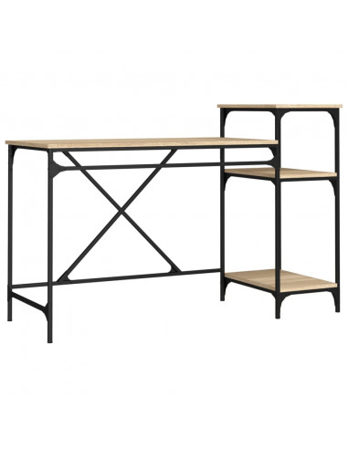 Scrivania Ripiani Rovere Sonoma 135x50x90cm Multistrato e Ferro