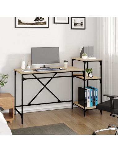 Scrivania Ripiani Rovere Sonoma 135x50x90cm Multistrato e Ferro