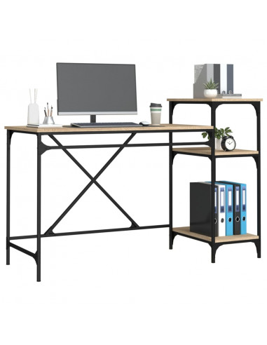 Scrivania Ripiani Rovere Sonoma 135x50x90cm Multistrato e Ferro
