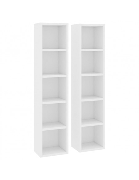 Scaffali Porta CD 2 pz Bianchi 21x16x93,5 cm Legno Multistrato