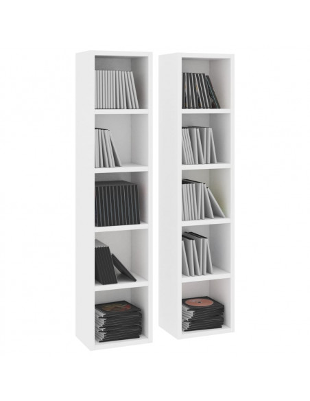 Scaffali Porta CD 2 pz Bianchi 21x16x93,5 cm Legno Multistrato