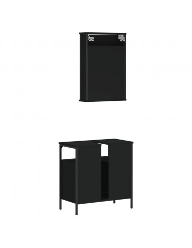 Set Mobili da Bagno 2 pz Nero in Legno Multistrato