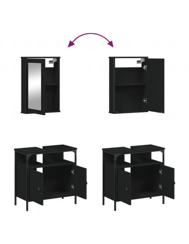 Set Mobili da Bagno 2 pz Nero in Legno Multistrato