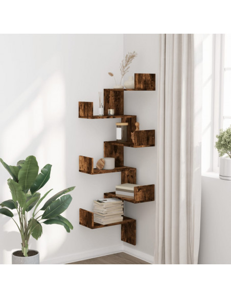Scaffale Angolare a Muro Rovere Fumo 45x45x147 cm Multistrato