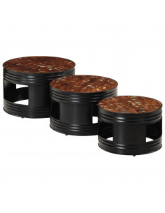 Tavoli da Bar a Tamburo 3pz in Legno Massello di Recupero