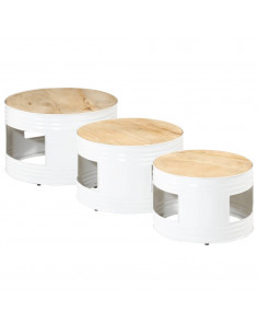 Tavoli da Bar a Tamburo 3pz in Legno Massello Grezzo di Mango