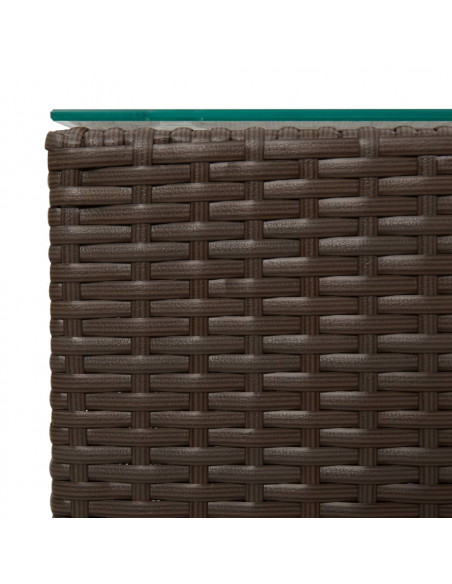 Tavolini 3 pz con Piano in Vetro Marroni in Polyrattan