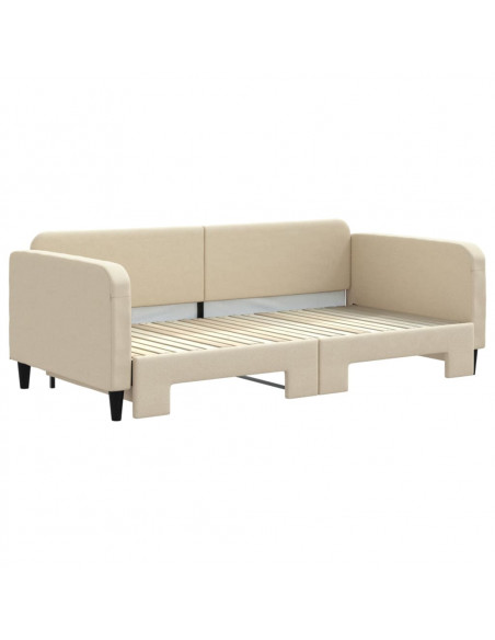 Divano Letto con Letto Estraibile Crema 100x200 cm in Tessuto