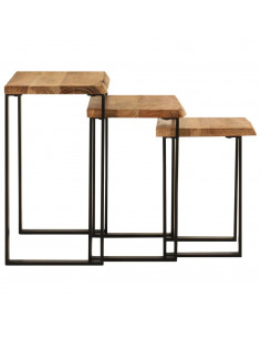 Tavolini a Incastro 3 pz Bordi Vivi in Legno Massello di Acacia