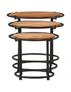 Tavolini a Incastro 3 pz in Legno Massello di Acacia