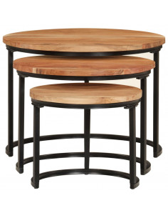 Tavolini a Incastro 3 pz in Legno Massello di Acacia