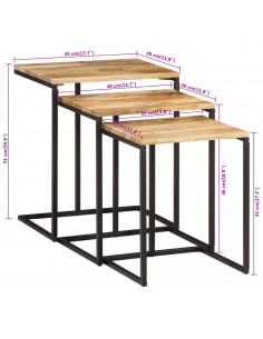 Tavolini a Incastro 3 pz in Legno Massello di Acacia