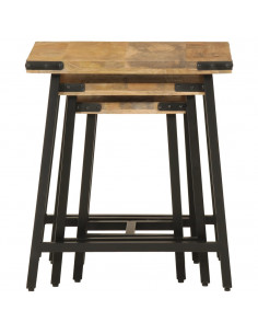 Tavolini a Incastro 3 pz in Legno Massello di Mango e Ferro