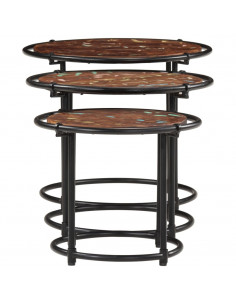 Tavolini a Incastro 3 pz in Legno Massello di Recupero