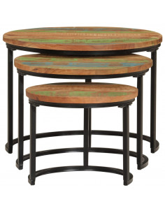 Tavolini a Incastro 3 pz in Legno Massello di Recupero