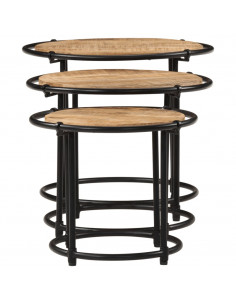 Tavolini a Incastro 3 pz in Legno Massello Grezzo di Mango