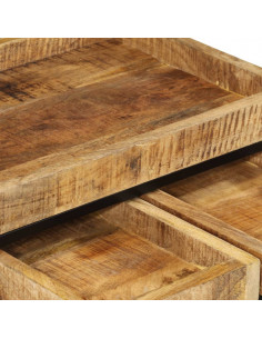 Tavolini a Incastro 3 pz Legno Massello di Mango Grezzo e Ferro