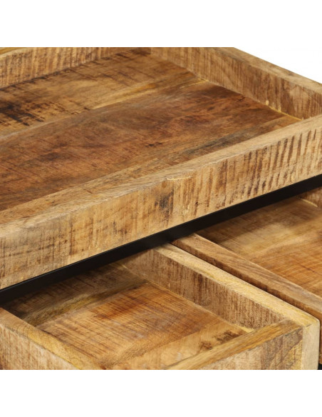 Tavolini a Incastro 3 pz Legno Massello di Mango Grezzo e Ferro