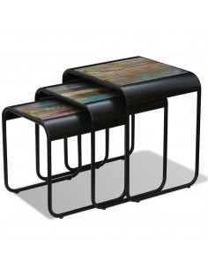 Tavolini ad Incastro 3 pz in Legno Massello Anticato