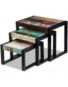 Tavolini ad Incastro 3 pz in Legno Massello Anticato