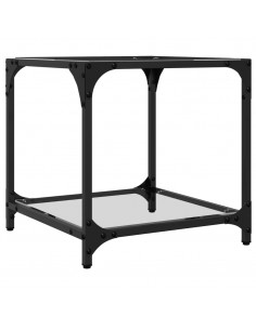 Tavolini con Piano in Vetro Trasparente 2 pz 40x40x40cm Acciaio