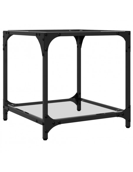 Tavolini con Piano in Vetro Trasparente 2 pz 40x40x40cm Acciaio