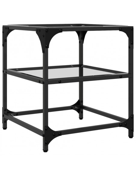 Tavolini con Piano in Vetro Trasparente 2 pz 40x40x45cm Acciaio