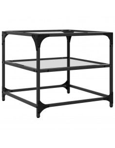 Tavolini con Piano in Vetro Trasparente 2 pz 50x50x45cm Acciaio