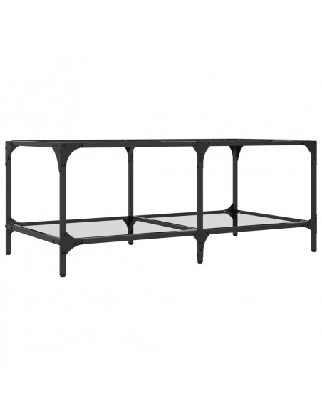 Tavolini con Piano Vetro Trasparente 2 pz 98,5x50x40 cm Acciaio