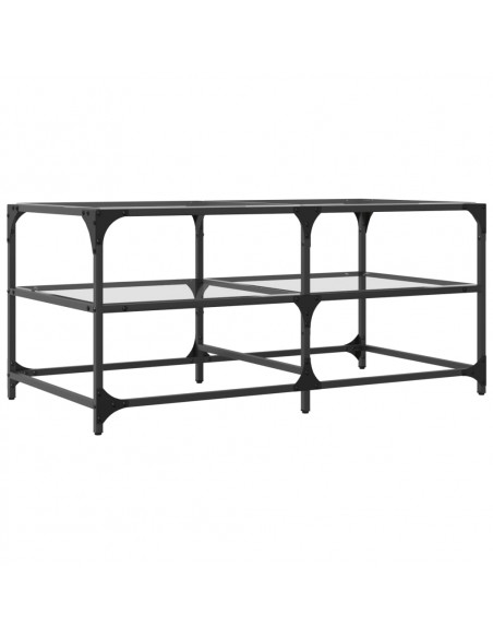 Tavolini con Piano Vetro Trasparente 2 pz 98,5x50x45 cm Acciaio