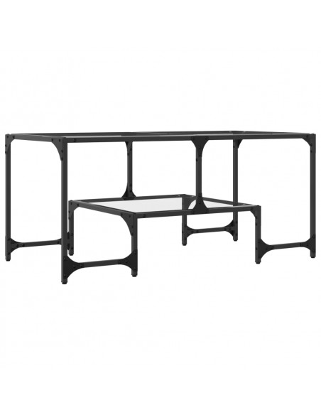Tavolini con Piano Vetro Trasparente 2 pz 98,5x50x45 cm Acciaio