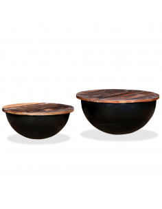 Tavolini da Caffè 2 pz Massello Riciclato Nero Forma di Coppa