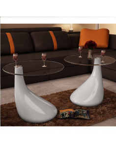 Tavolini da Caffè 2 pz Ripiano Rotondo in Vetro Bianco Lucido