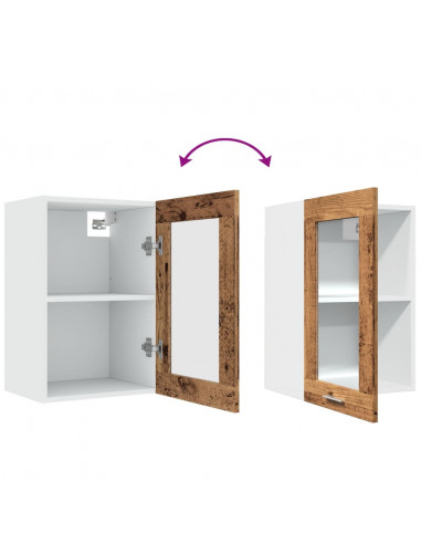 Mobile Pensile Vetro Legno Antico 40x31x60 cm Legno Multistrato